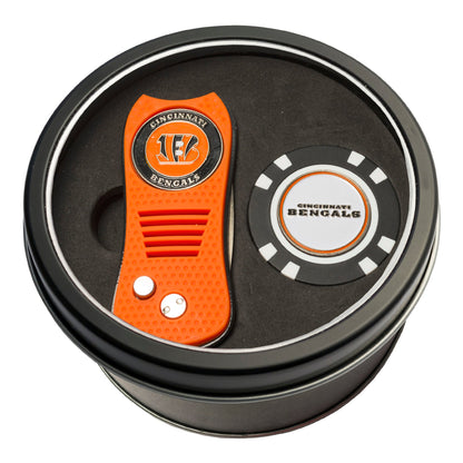 Team Golf Cincinnati Bengals Golf Gift Sets - Tin-Divot Tool & Poker Chip -