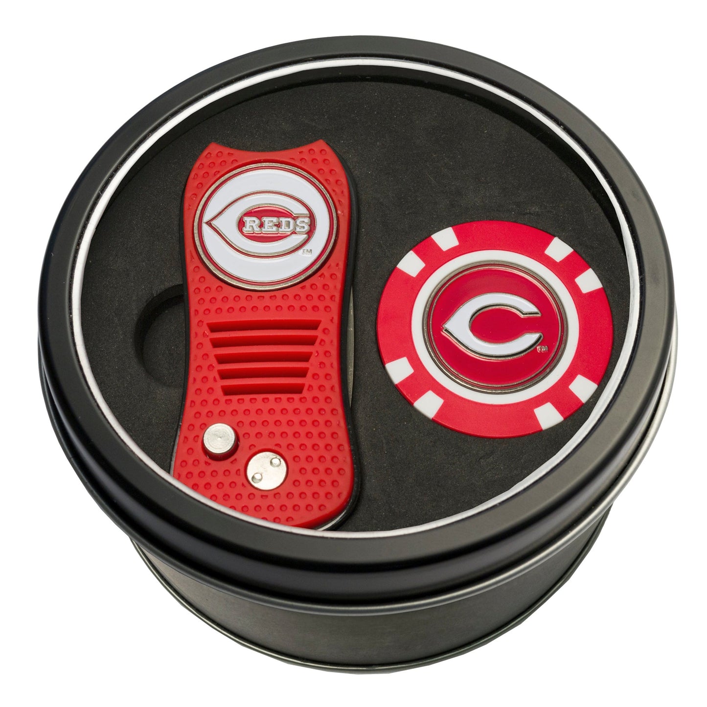 Team Golf Cincinnati Reds Golf Gift Sets - Tin - Divot Tool & Poker Chip - 