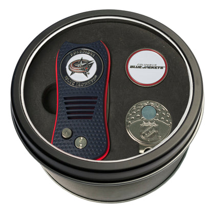 Team Golf COLM Blue Jackets Golf Gift Sets - Tin - Divot Tool & Hat Clip - 