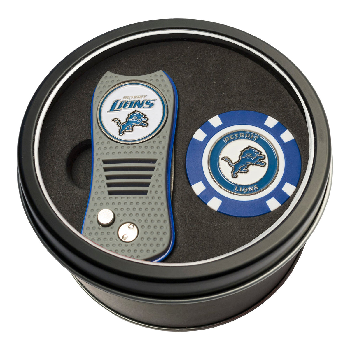 Team Golf Detroit Lions Golf Gift Sets - Tin-Divot Tool & Poker Chip -