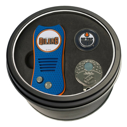 Team Golf Edmonton Oilers Golf Gift Sets - Tin - Divot Tool & Hat Clip - 