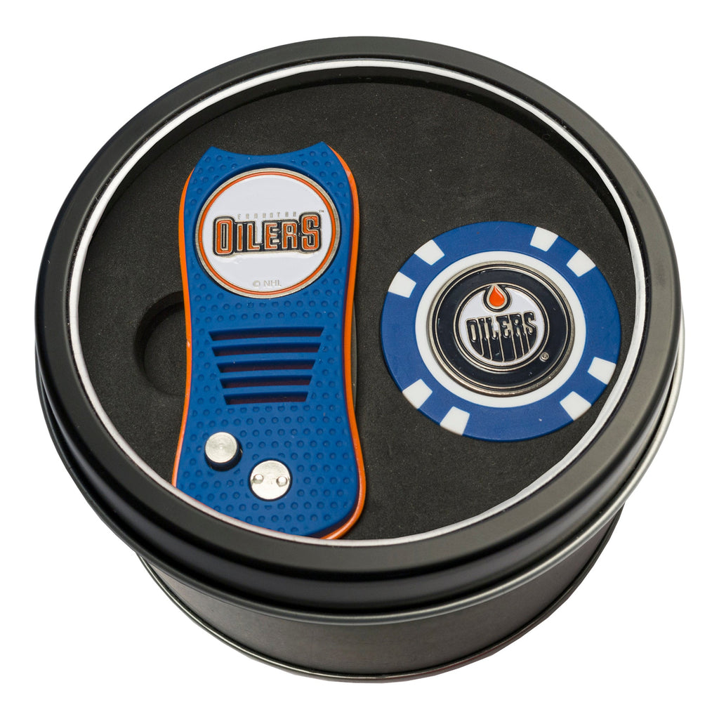 Team Golf Edmonton Oilers Golf Gift Sets - Tin - Divot Tool & Poker Chip - 