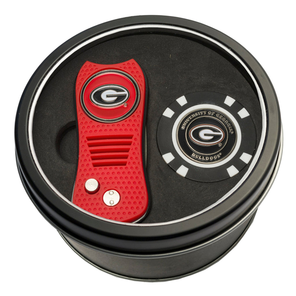 Team Golf Georgia Golf Gift Sets - Tin - Divot Tool & Poker Chip - 