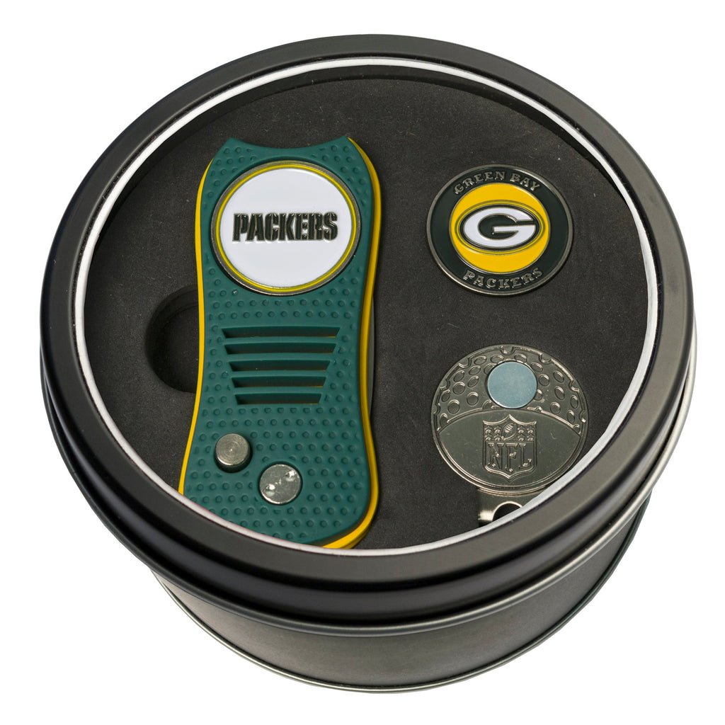 Team Golf Green Bay Packers Golf Gift Sets - Tin-Divot Tool & Hat Clip -