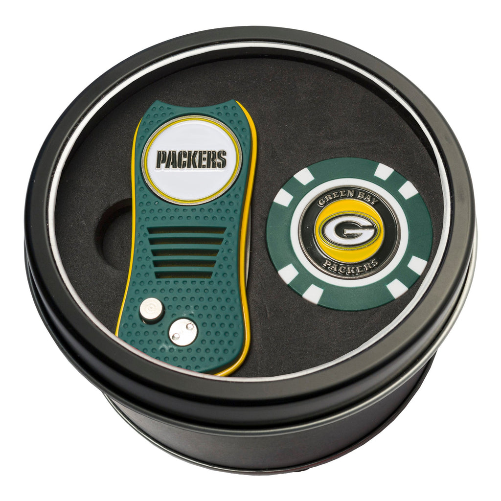 Team Golf Green Bay Packers Golf Gift Sets - Tin-Divot Tool & Poker Chip -