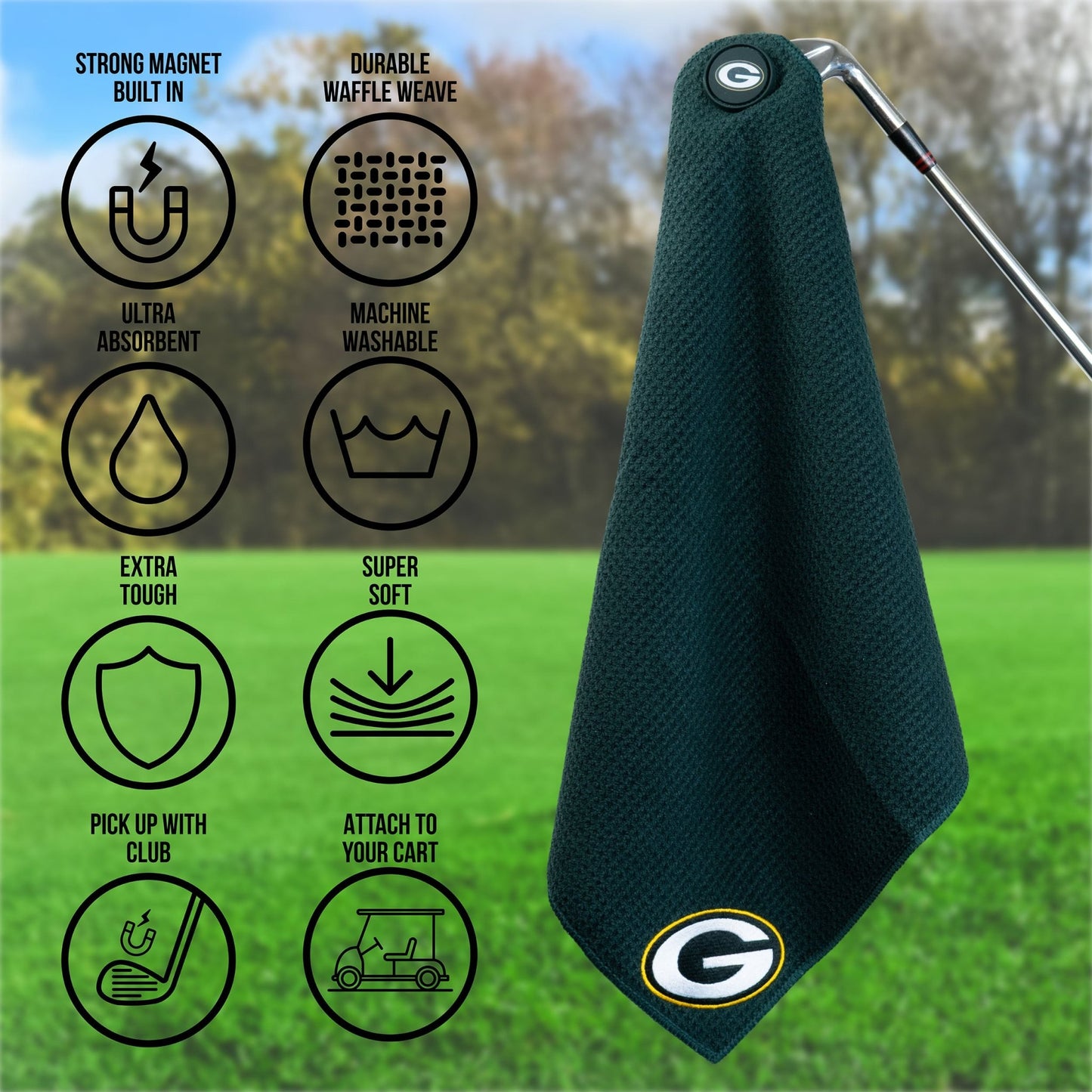 Team Golf Green Bay Packers Magnetic Golf Towel - Team Golf USA