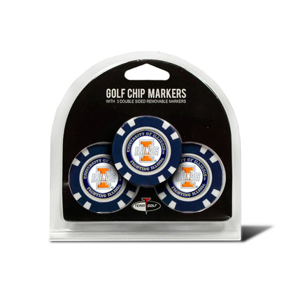 Team Golf Illinois Ball Markers - 3 Pack Golf Chip Markers - 