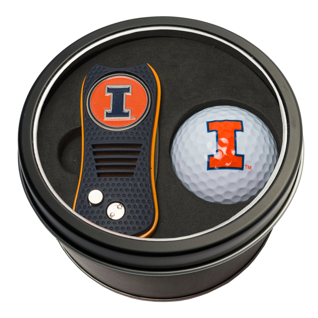 Team Golf Illinois Golf Gift Sets - Tin - Divot Tool & Golf Ball - 