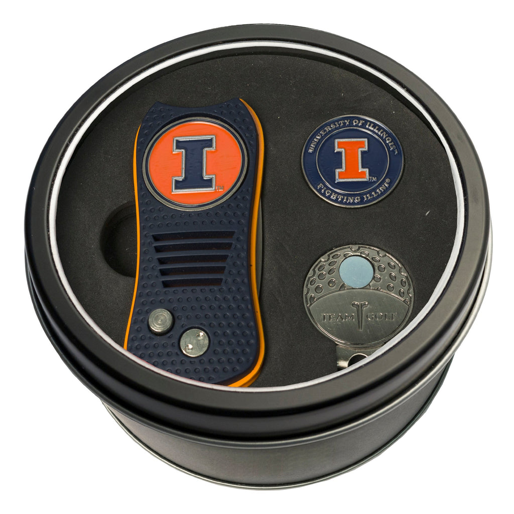 Team Golf Illinois Golf Gift Sets - Tin - Divot Tool & Hat Clip - 