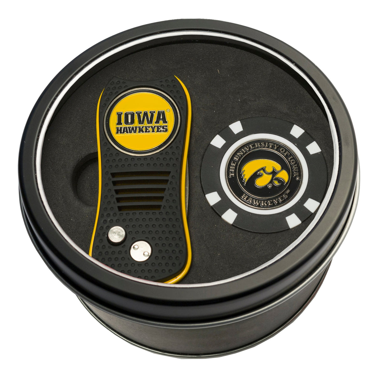 Team Golf Iowa Golf Gift Sets - Tin - Divot Tool & Poker Chip - 