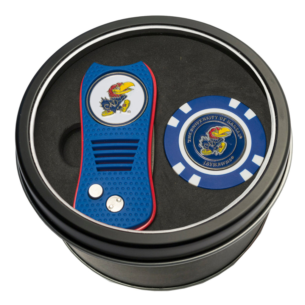 Team Golf Kansas Golf Gift Sets - Tin - Divot Tool & Poker Chip - 