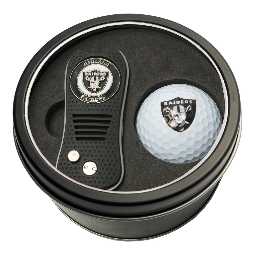 Team Golf Las Vegas Raiders Golf Gift Sets - Tin-Divot Tool & Golf Ball -