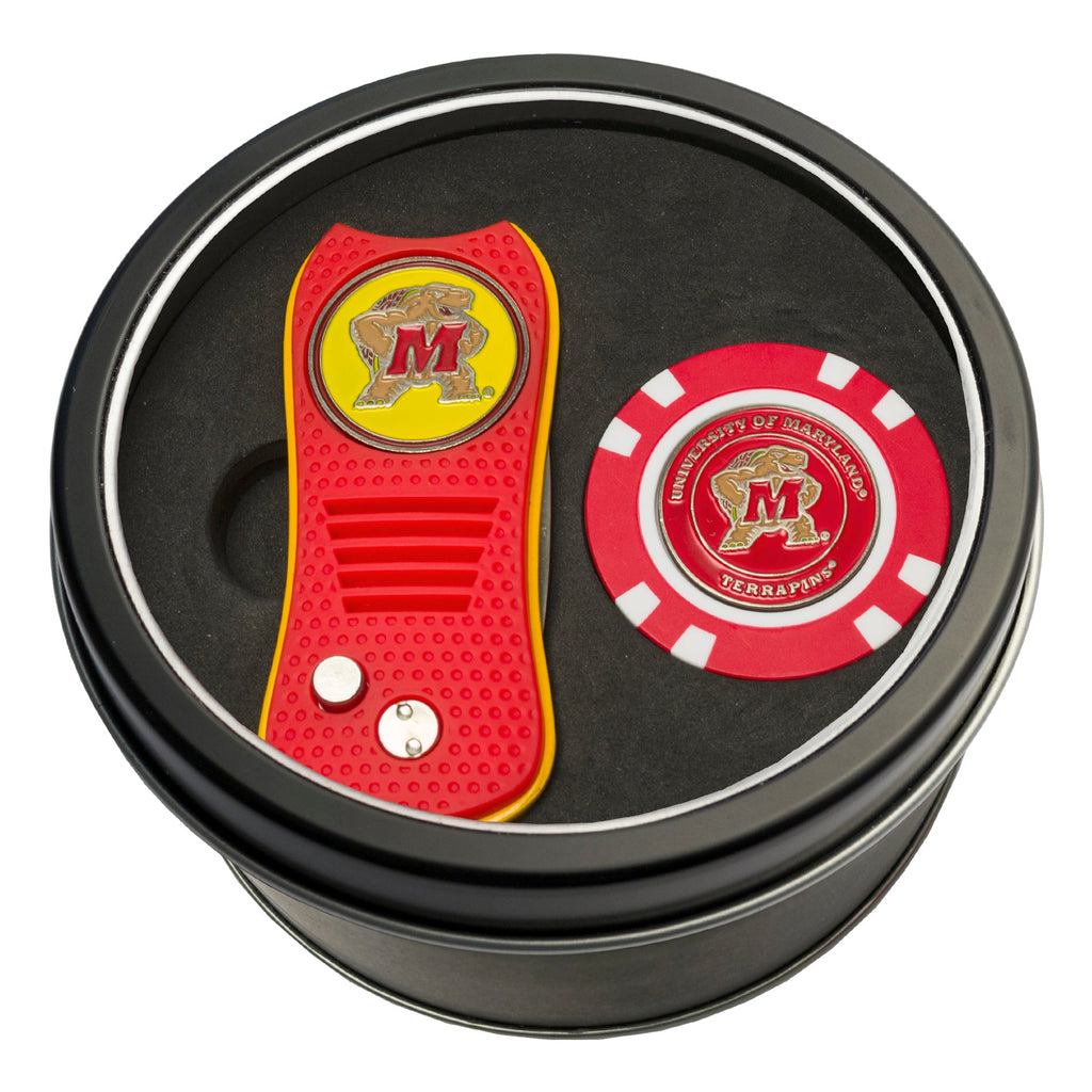 Team Golf Maryland Golf Gift Sets - Tin - Divot Tool & Poker Chip - 