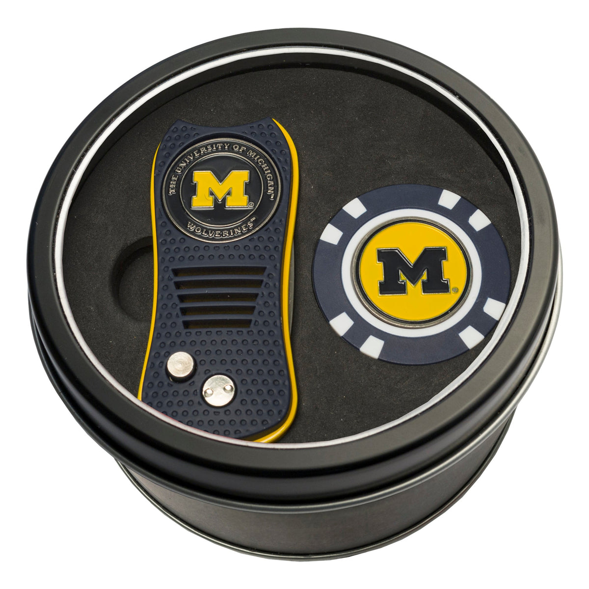 Team Golf Michigan Golf Gift Sets - Tin - Divot Tool & Poker Chip - 
