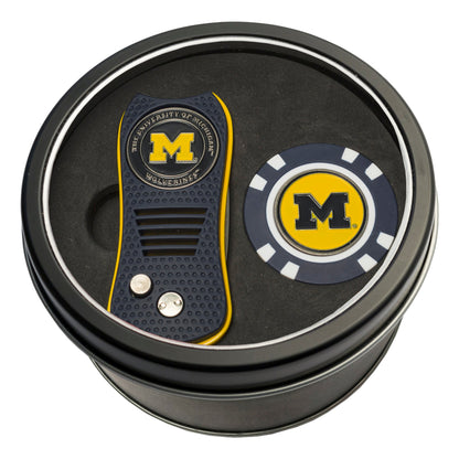 Team Golf Michigan Golf Gift Sets - Tin - Divot Tool & Poker Chip - 