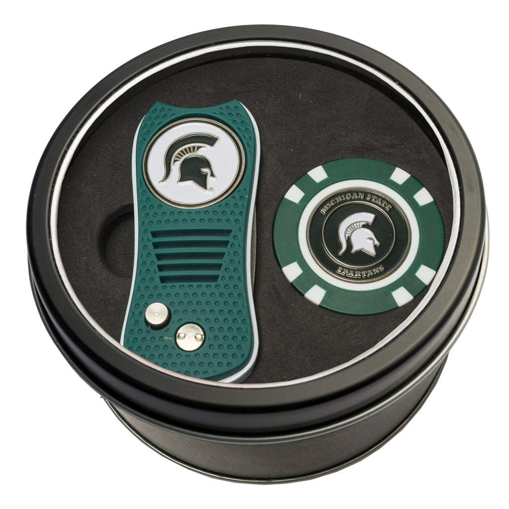 Team Golf Michigan St Golf Gift Sets - Tin - Divot Tool & Poker Chip - 