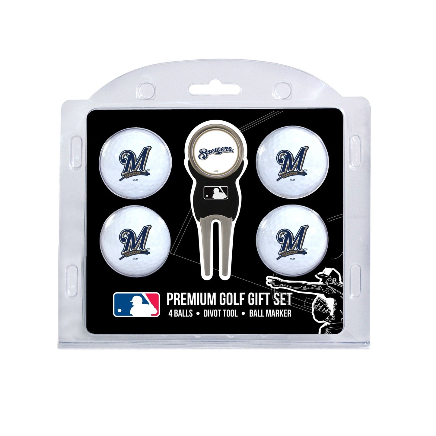 Team Golf Milwaukee Brewers Golf Gift Sets - 4 Ball Gift Set - 