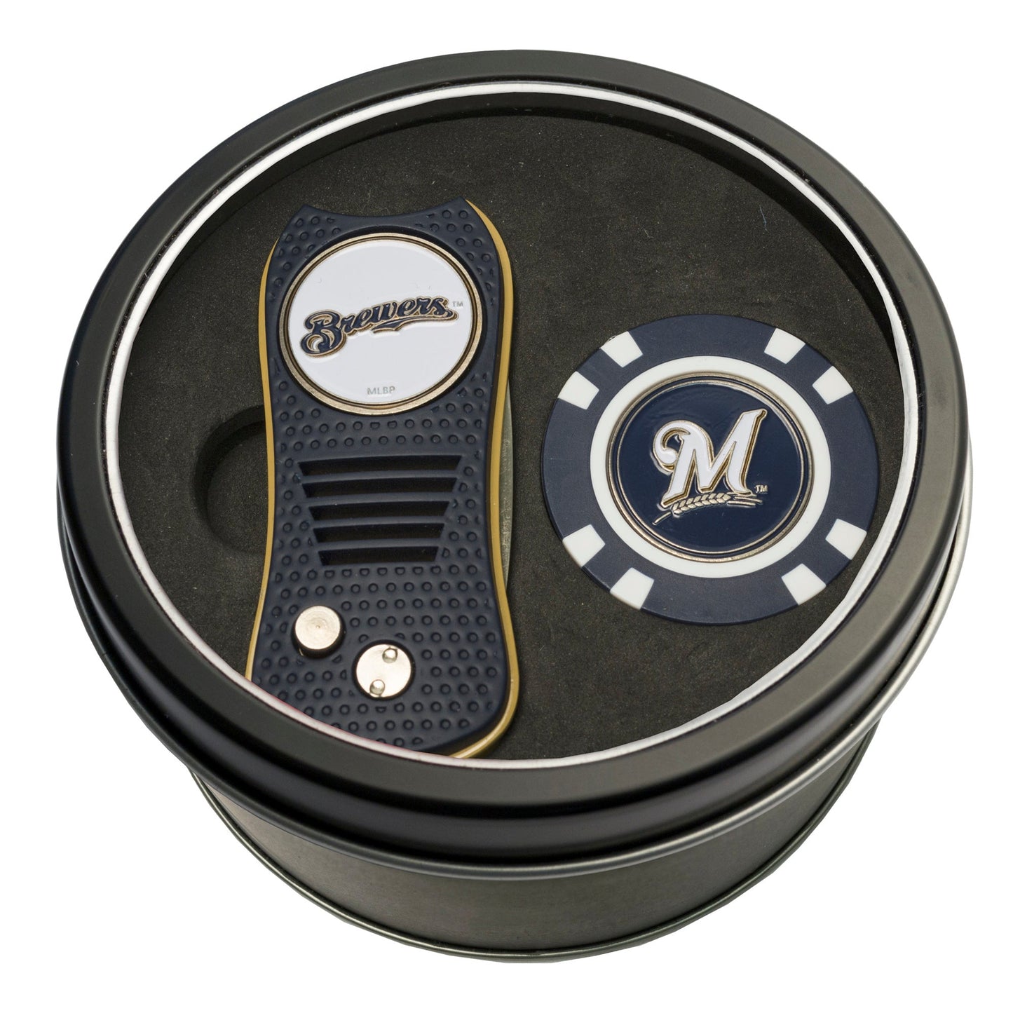 Team Golf Milwaukee Brewers Golf Gift Sets - Tin - Divot Tool & Poker Chip - 