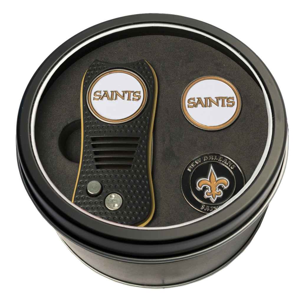 Team Golf New Orleans Saints Golf Gift Sets - Tin-Divot Tool & 2 Markers -