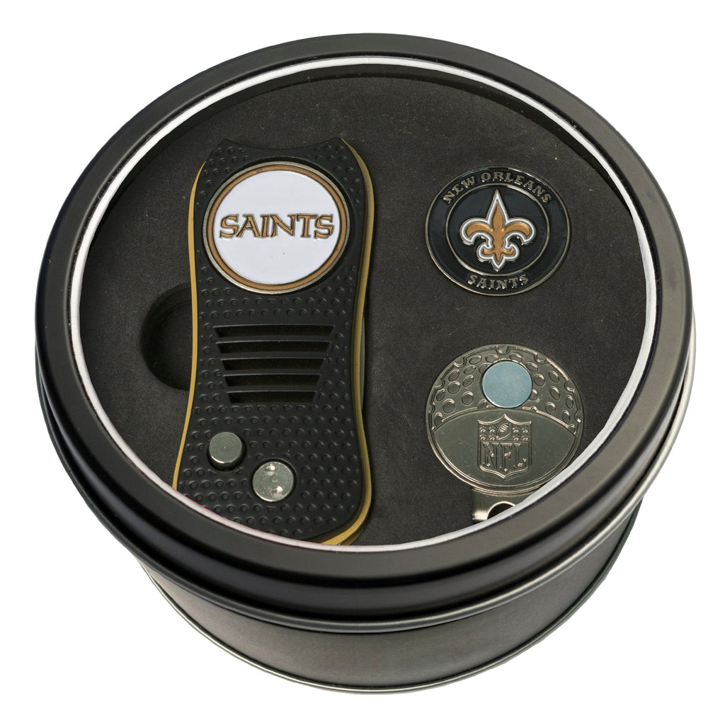 Team Golf New Orleans Saints Golf Gift Sets - Tin-Divot Tool & Hat Clip -