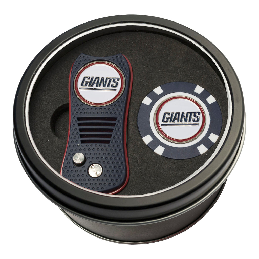 Team Golf New York Giants Golf Gift Sets - Tin-Divot Tool & Poker Chip -