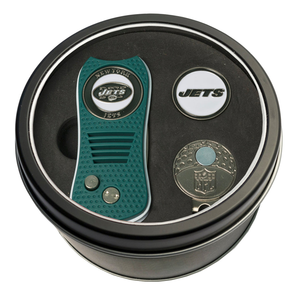 Team Golf New York Jets Golf Gift Sets - Tin-Divot Tool & Hat Clip -