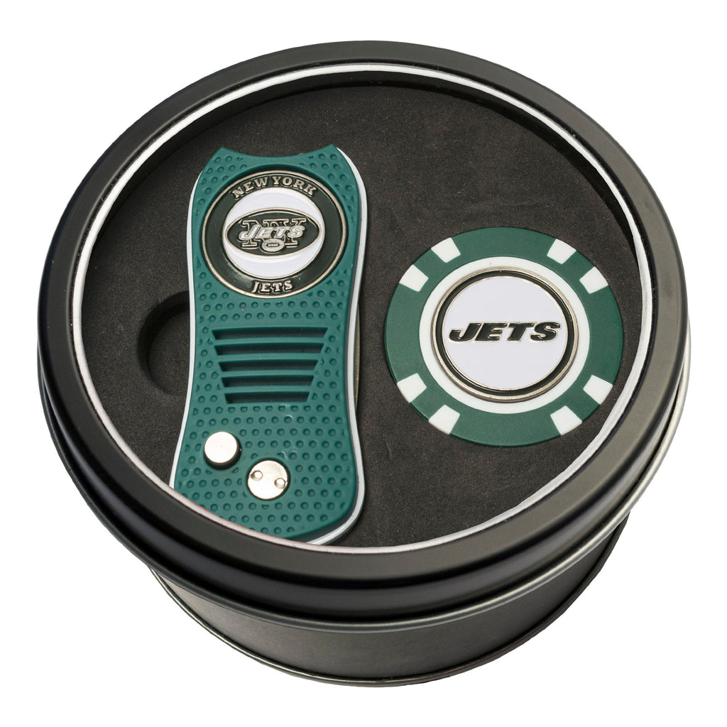 Team Golf New York Jets Golf Gift Sets - Tin-Divot Tool & Poker Chip -