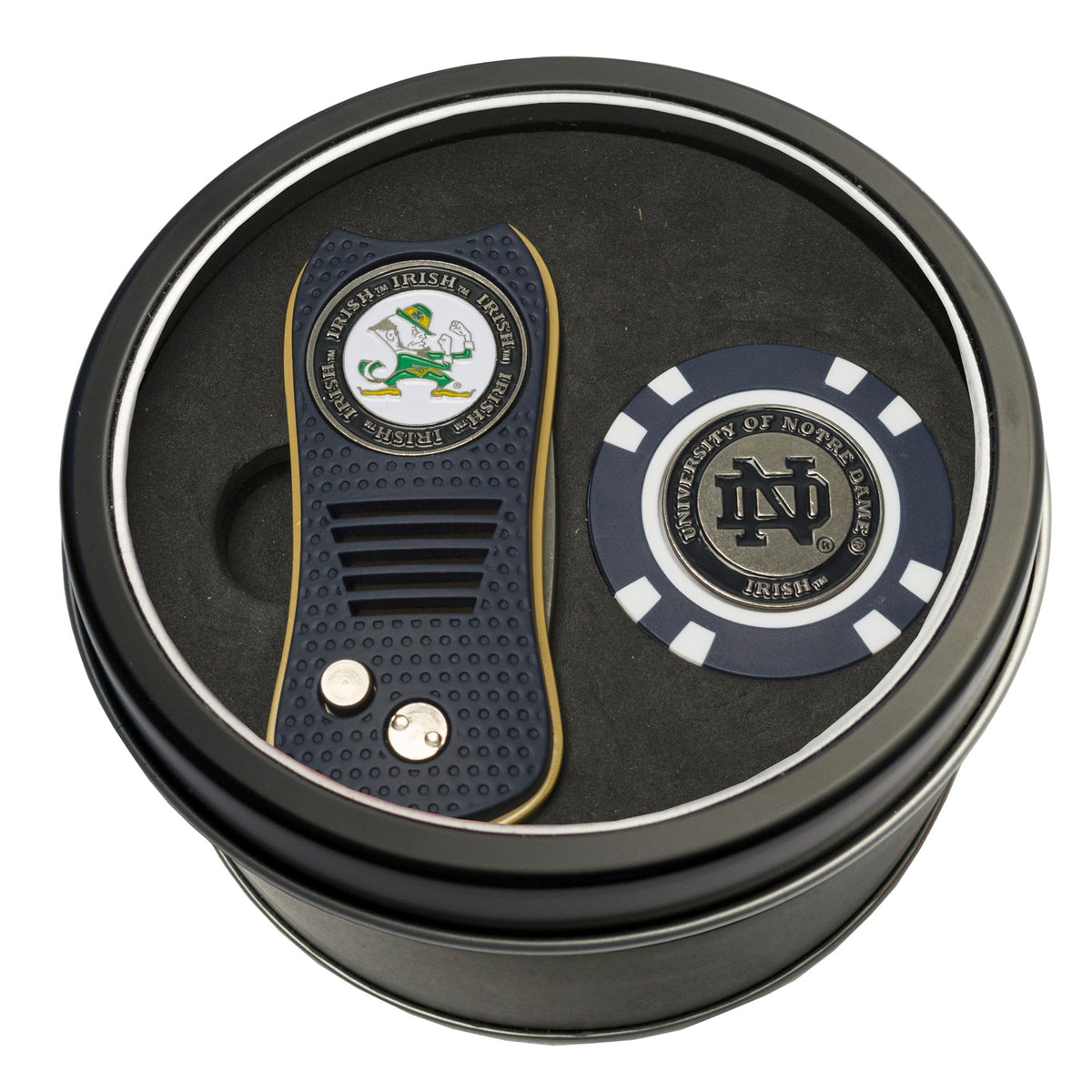 Team Golf Notre Dame Golf Gift Sets - Tin - Divot Tool & Poker Chip - 