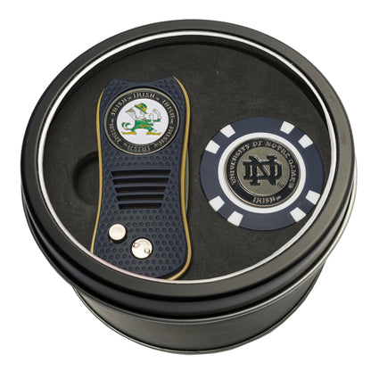 Team Golf Notre Dame Golf Gift Sets - Tin - Divot Tool & Poker Chip - 