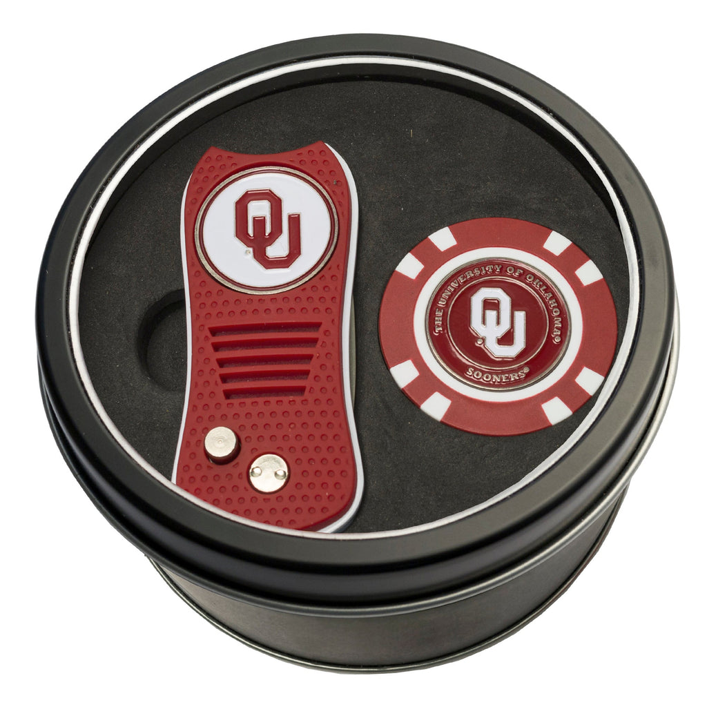 Team Golf Oklahoma Golf Gift Sets - Tin - Divot Tool & Poker Chip - 