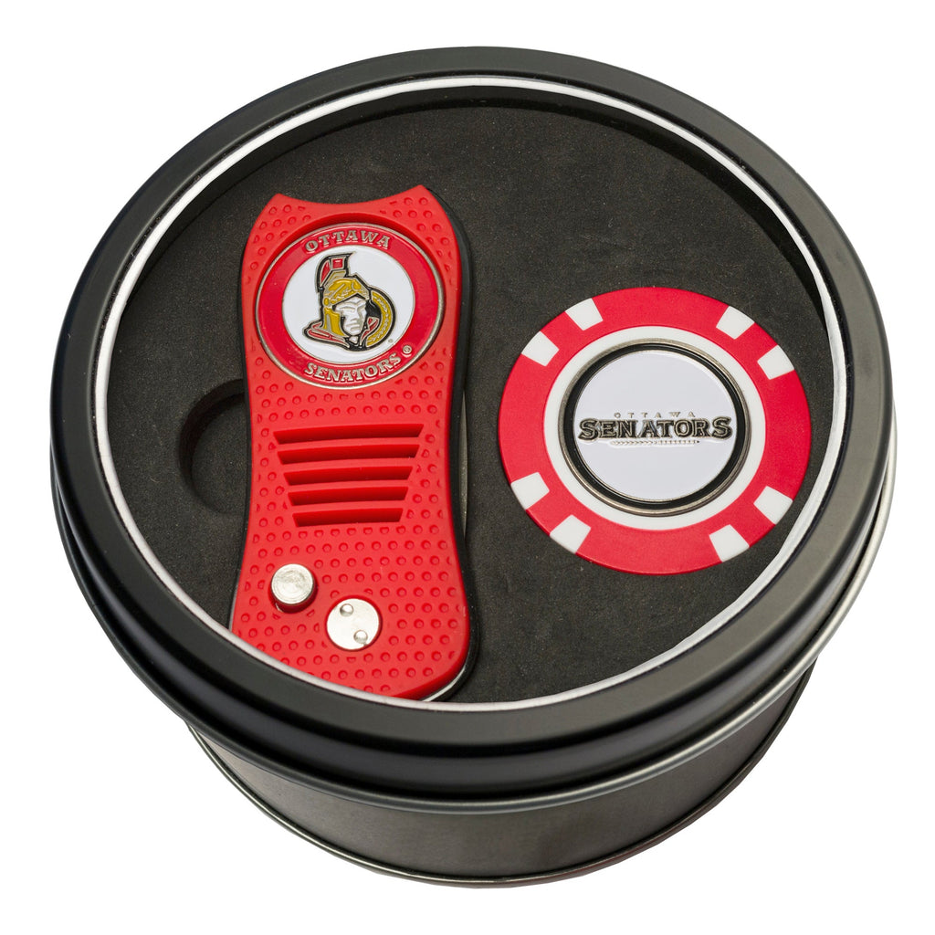 Team Golf OTT Senators Golf Gift Sets - Tin - Divot Tool & Poker Chip - 