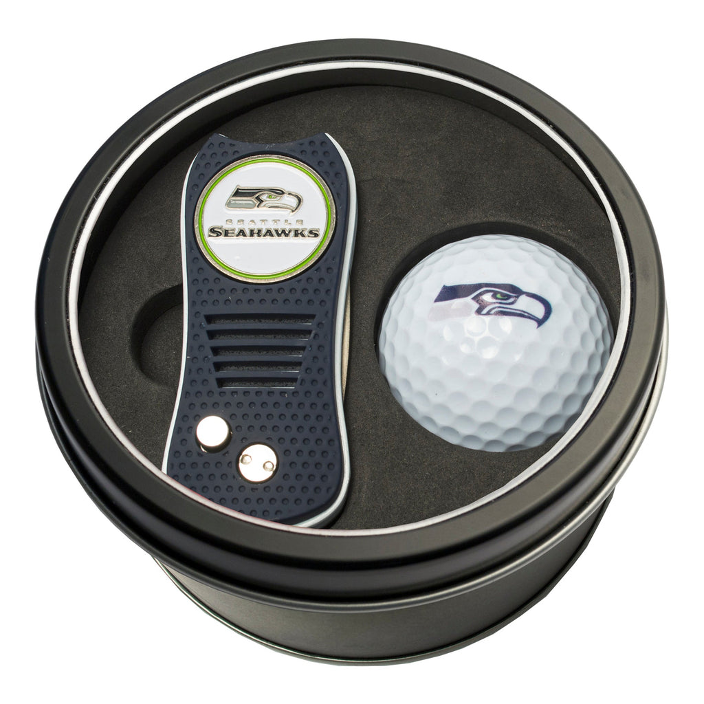 Team Golf Seattle Seahawks Golf Gift Sets - Tin-Divot Tool & Golf Ball -