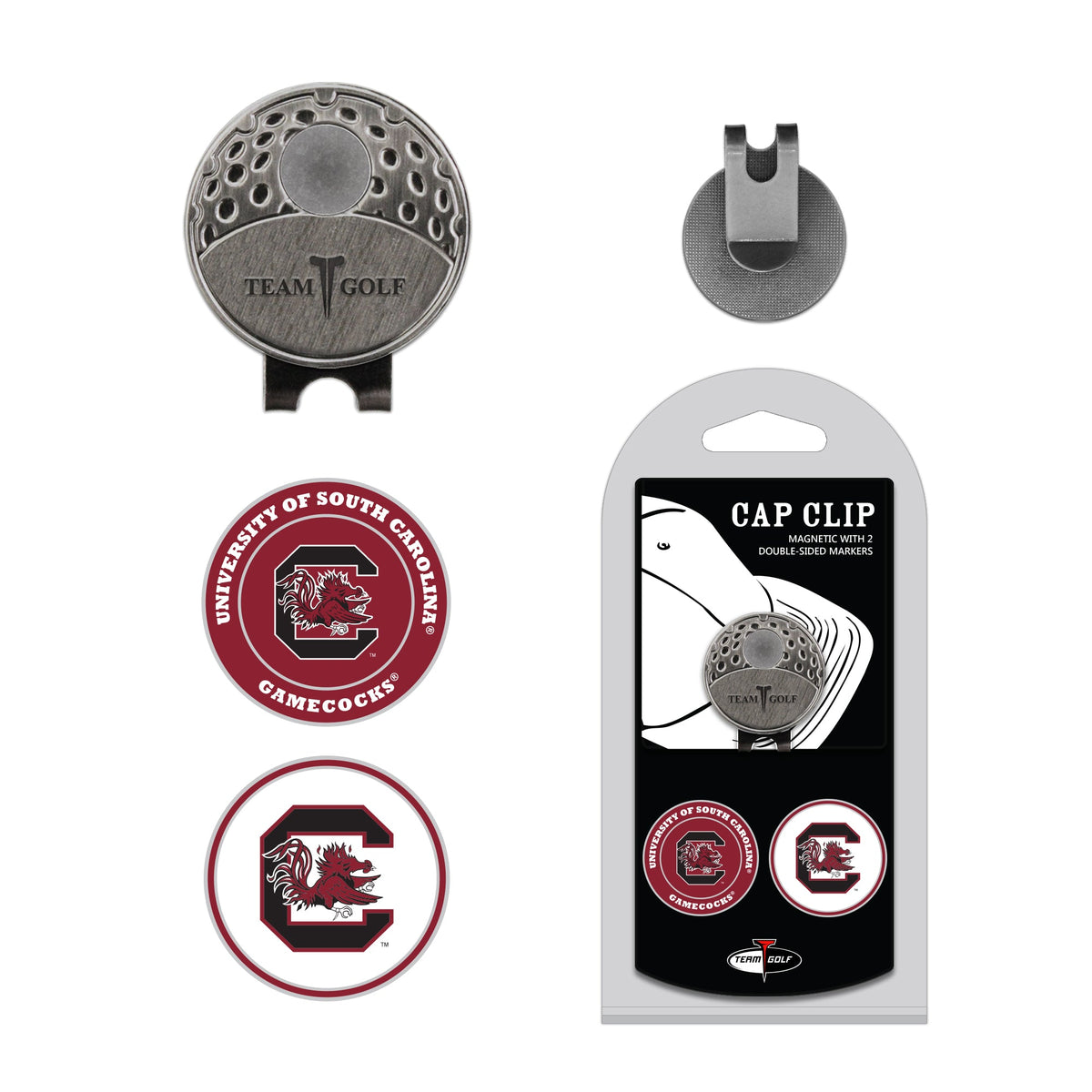 Team Golf South Carolina Ball Markers - Hat Clip - 2 markers - 