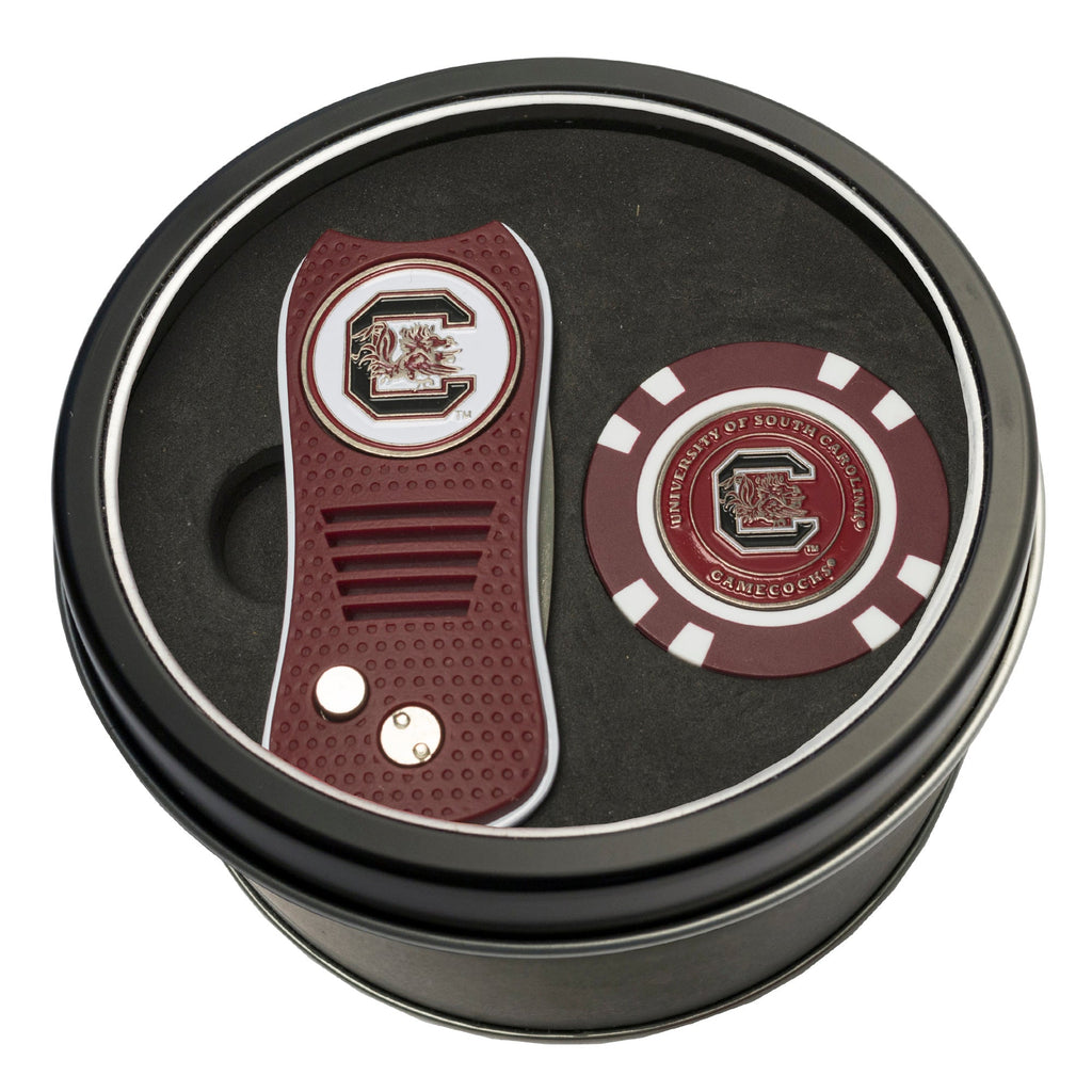 Team Golf South Carolina Golf Gift Sets - Tin - Divot Tool & Poker Chip - 