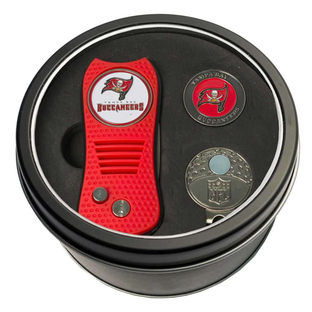 Team Golf Tampa Bay Buccaneers Golf Gift Sets - Tin-Divot Tool & Hat Clip -