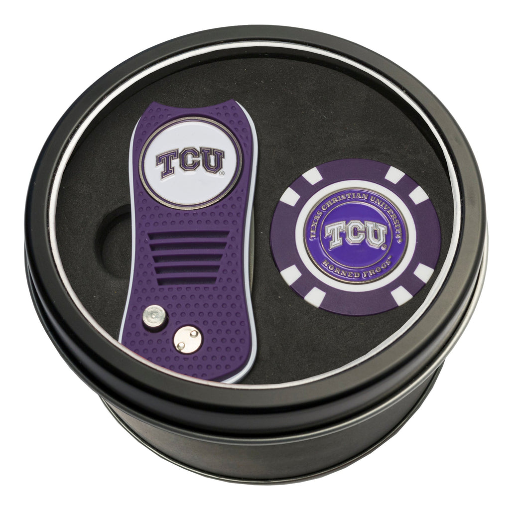 Team Golf TCU Golf Gift Sets - Tin - Divot Tool & Poker Chip - 