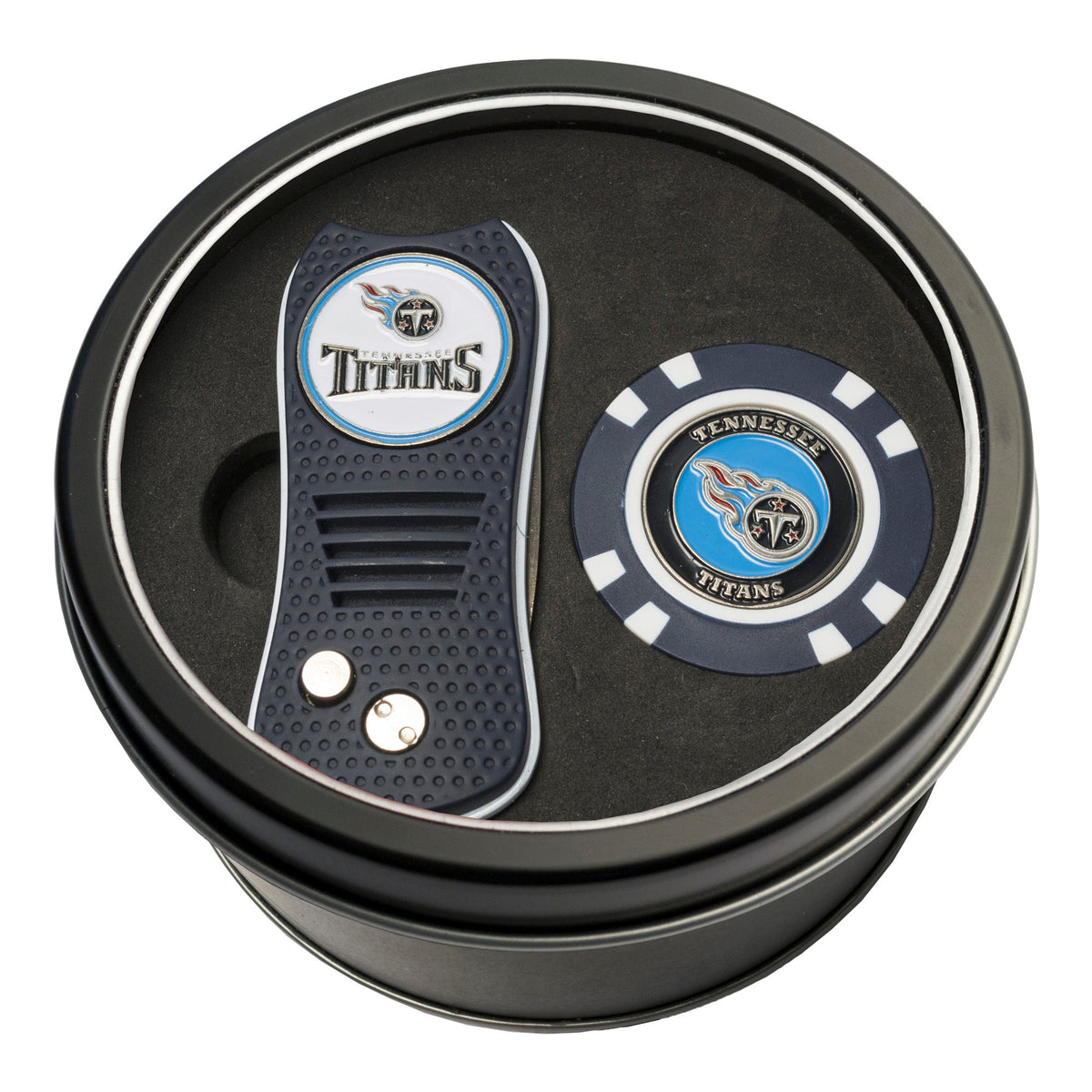 Team Golf Tennessee Titans Golf Gift Sets - Tin-Divot Tool & Poker Chip -
