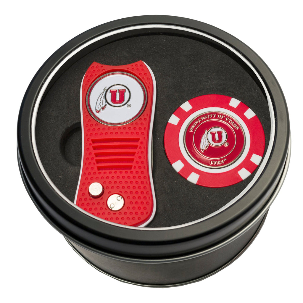 Team Golf Utah Golf Gift Sets - Tin - Divot Tool & Poker Chip - 