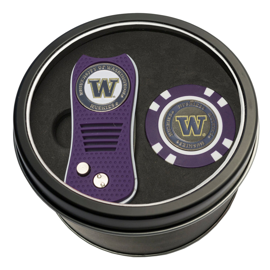 Team Golf Washington Golf Gift Sets - Tin - Divot Tool & Poker Chip - 