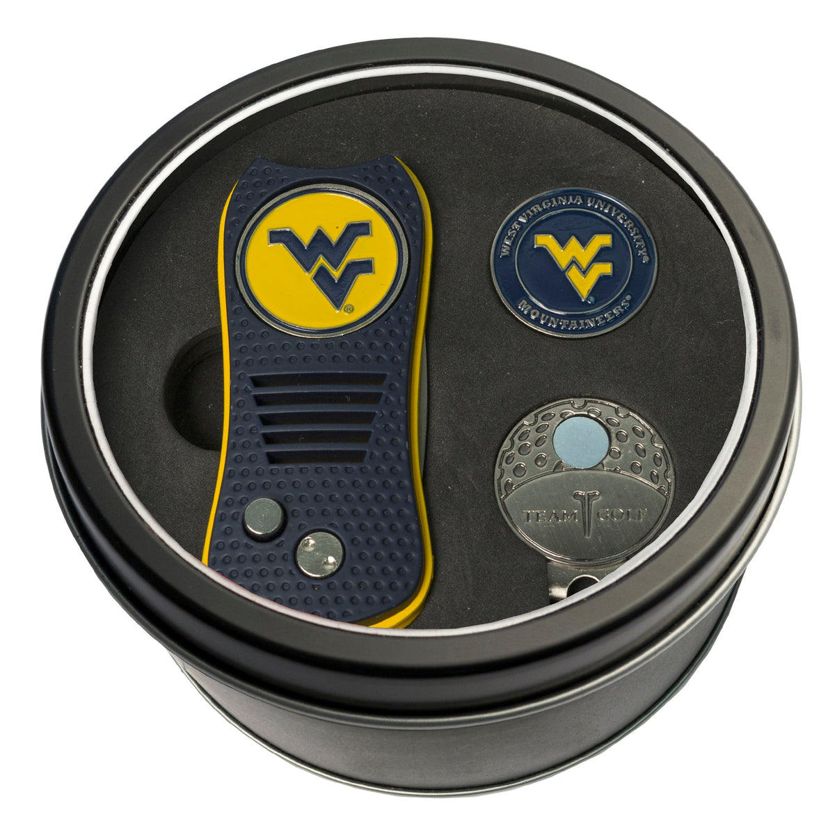 Team Golf West Virginia Golf Gift Sets - Tin - Divot Tool & Hat Clip - 