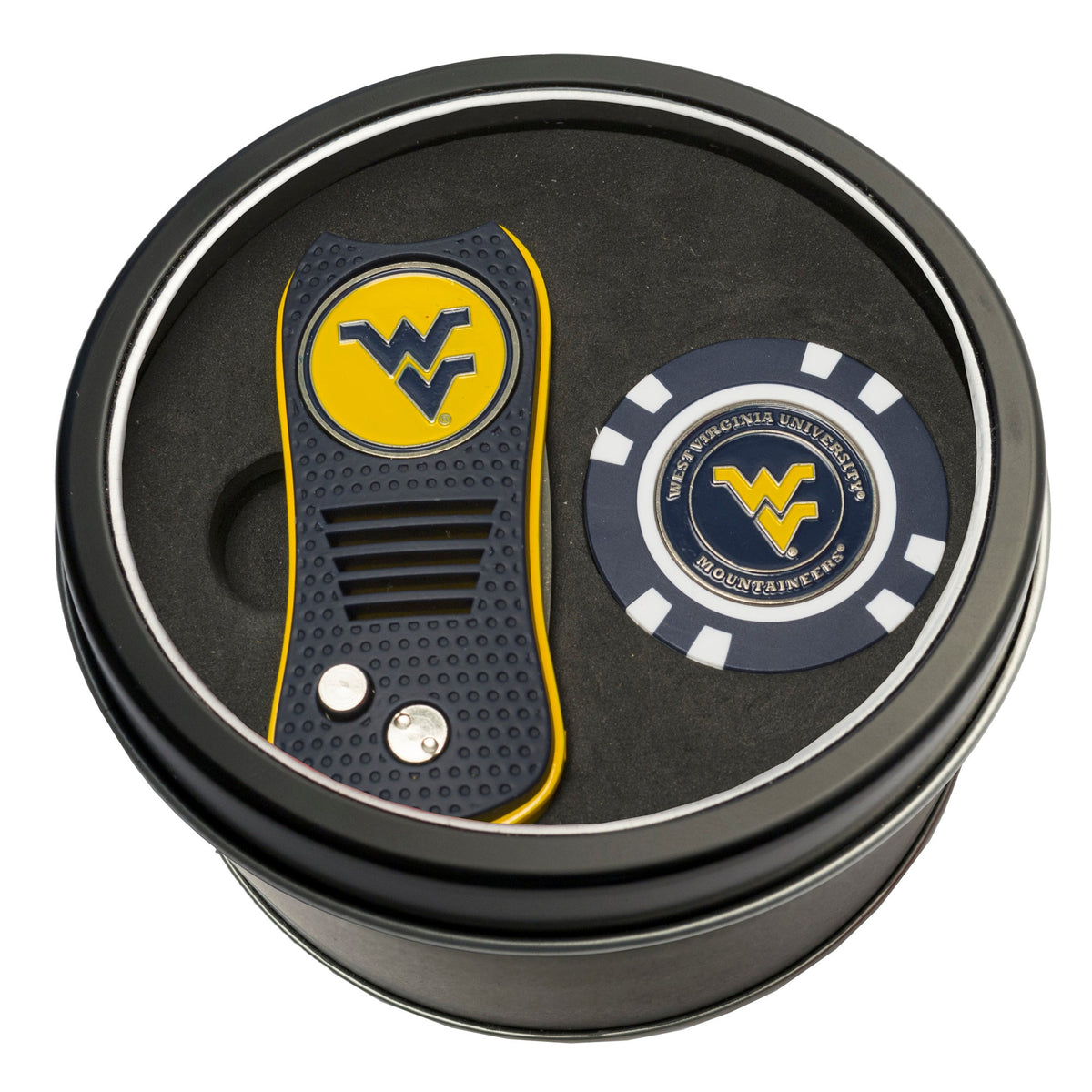 Team Golf West Virginia Golf Gift Sets - Tin - Divot Tool & Poker Chip - 