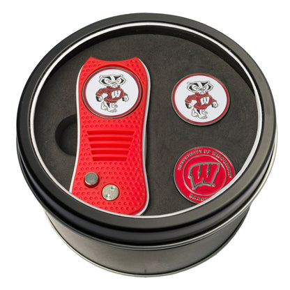Team Golf Wisconsin Golf Gift Sets - Tin - Divot Tool & 2 Markers - 