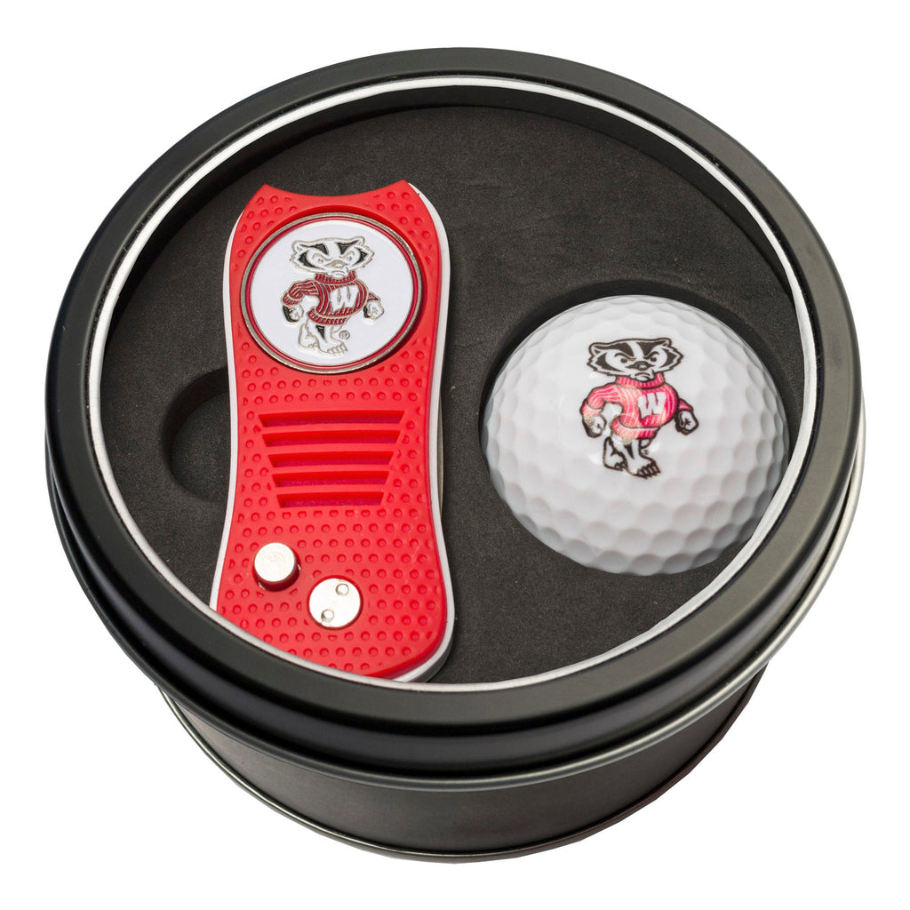 Team Golf Wisconsin Golf Gift Sets - Tin - Divot Tool & Golf Ball - 