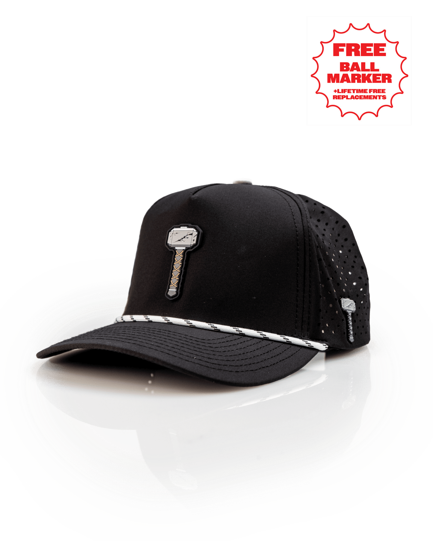Thor's Hammer Black - Perforated Rope Hat - Pins and Aces