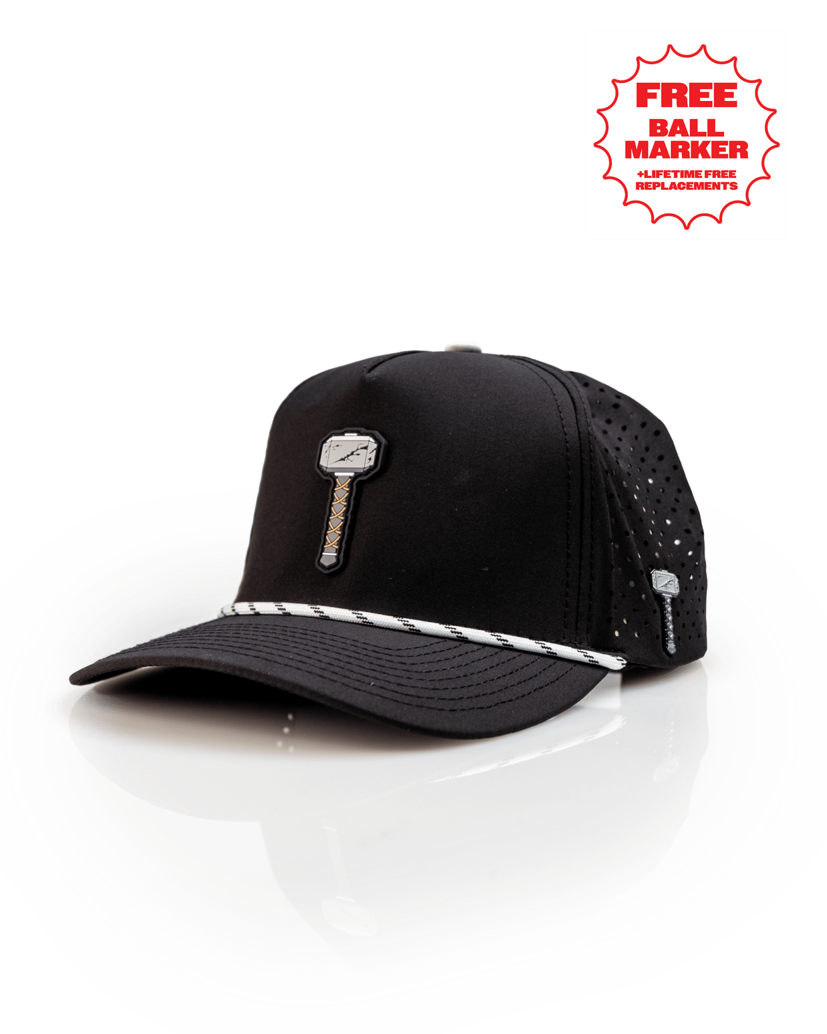 Thor's Hammer Black - Perforated Rope Hat - Pins and Aces