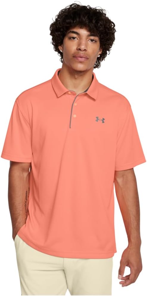 Under Armour Men's Tech Golf Polo - Medium Tall - (897) Flare Orange / Pitch Gray / Halo Gray