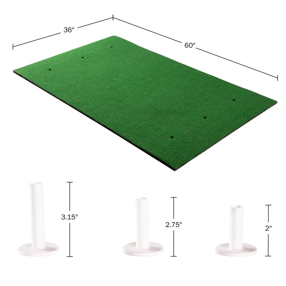 Wakeman 5X3-Foot Artificial Turf Golf Hitting Mat with 3 Rubber Tees - -