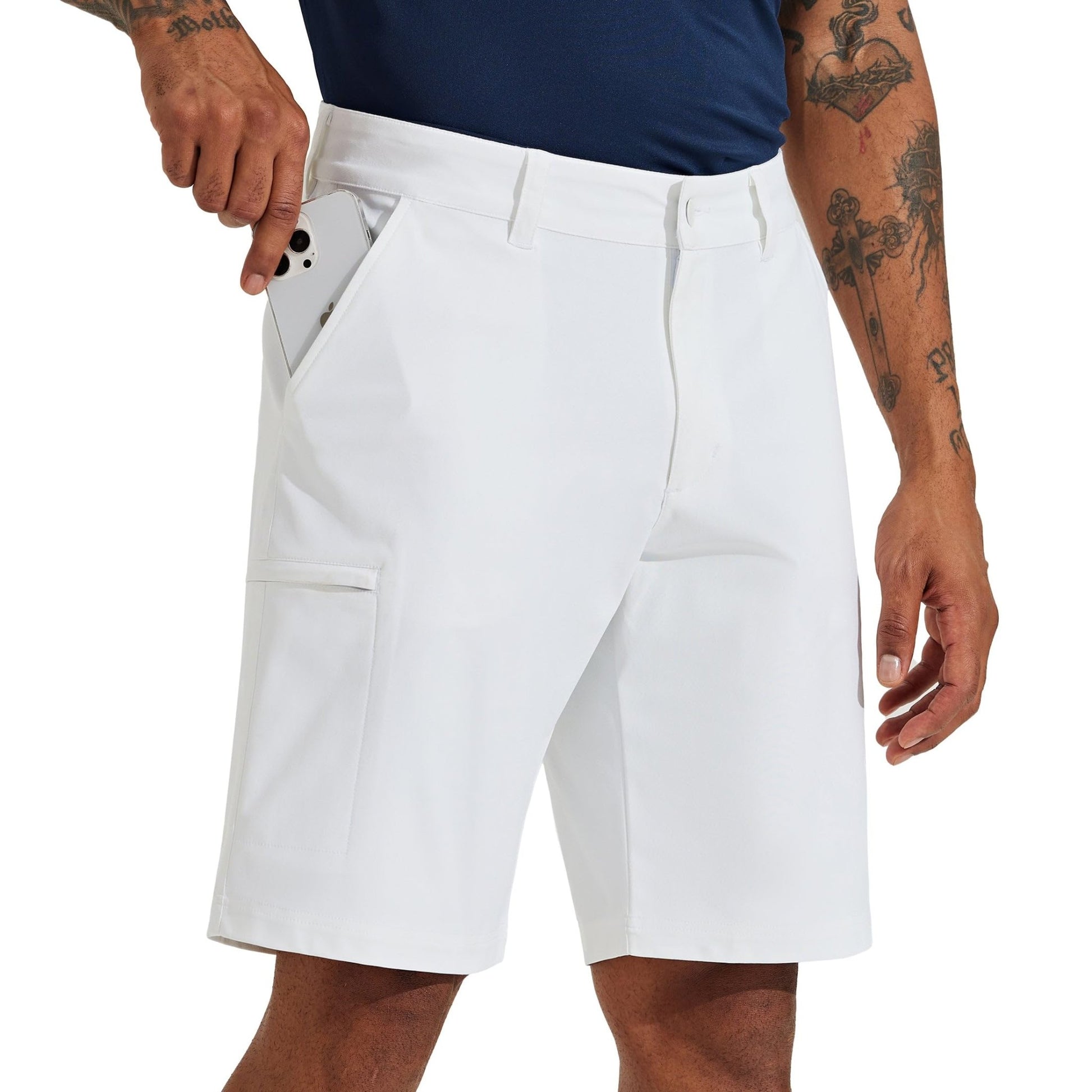 Willit Men's Golf Shorts Stretch Hiking Cargo Shorts Athletic Quick Dry Casual Work Shorts with Pockets 10" - White - 42