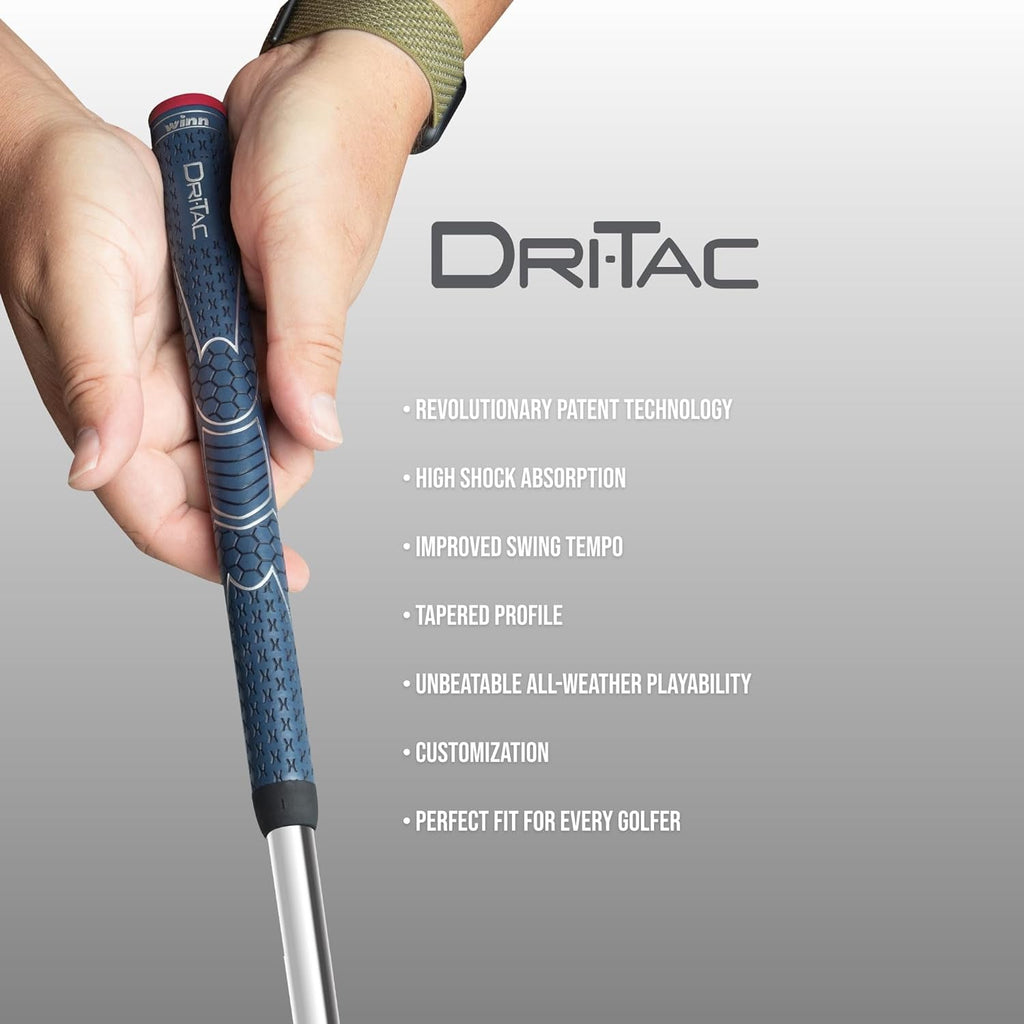 WINN DRI-TAC STANDARD Golf Grip - Non-Slip & Cushioned Comfort - Moisture-Wicking & Shock Absorption - AVS Technology - Hand Alignment & Lighter Grip Pressure - Tacky in All Weather - High-Performance Polymer Material - -