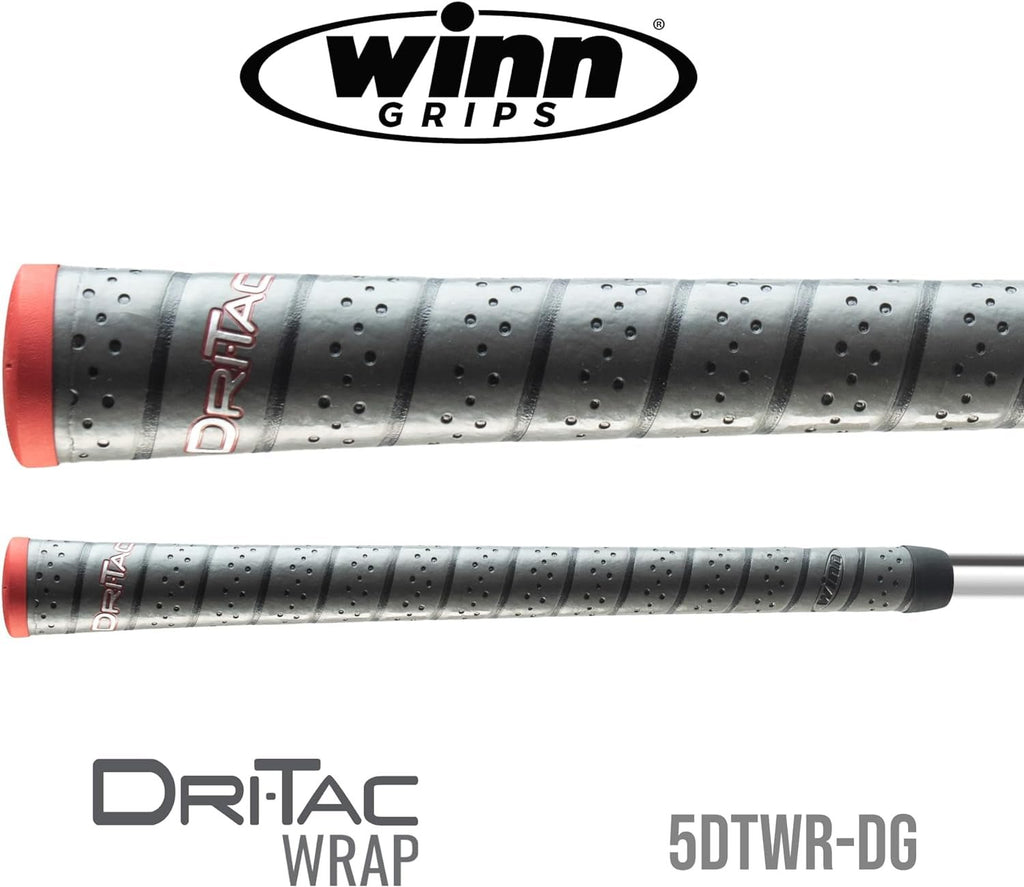 Winn DRI-TAC WRAP MIDSIZE (+1/16") Golf Grip - Classic Wrap-Style Design with Contoured Feel - Winndry Polymer for Shock Absorption, Cushion, and Comfort - Non-Slip All-Weather Performance (+1/16") - Dark Grey - Standard